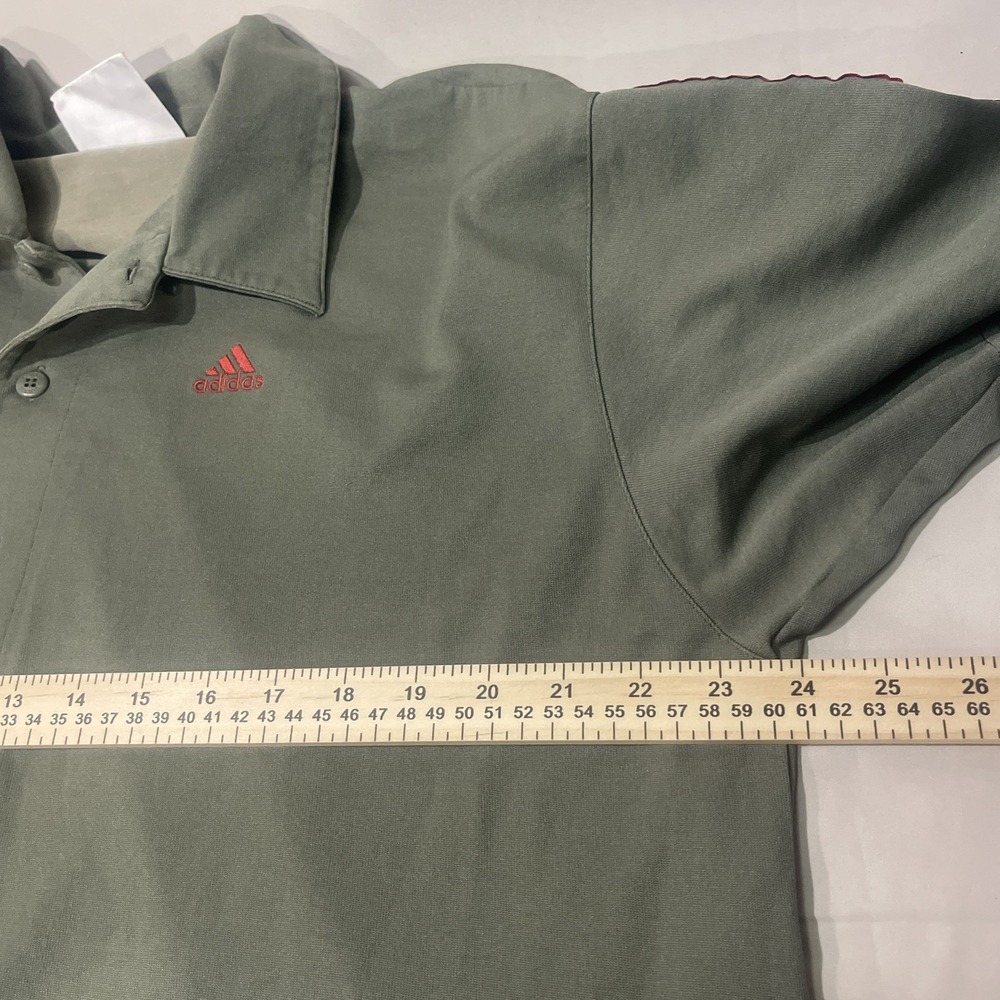 Vintage Adidas Originals Green 3 Stripes Knit Short Sleeve Button Up Mens XL Y2K - Picture 3 of 7